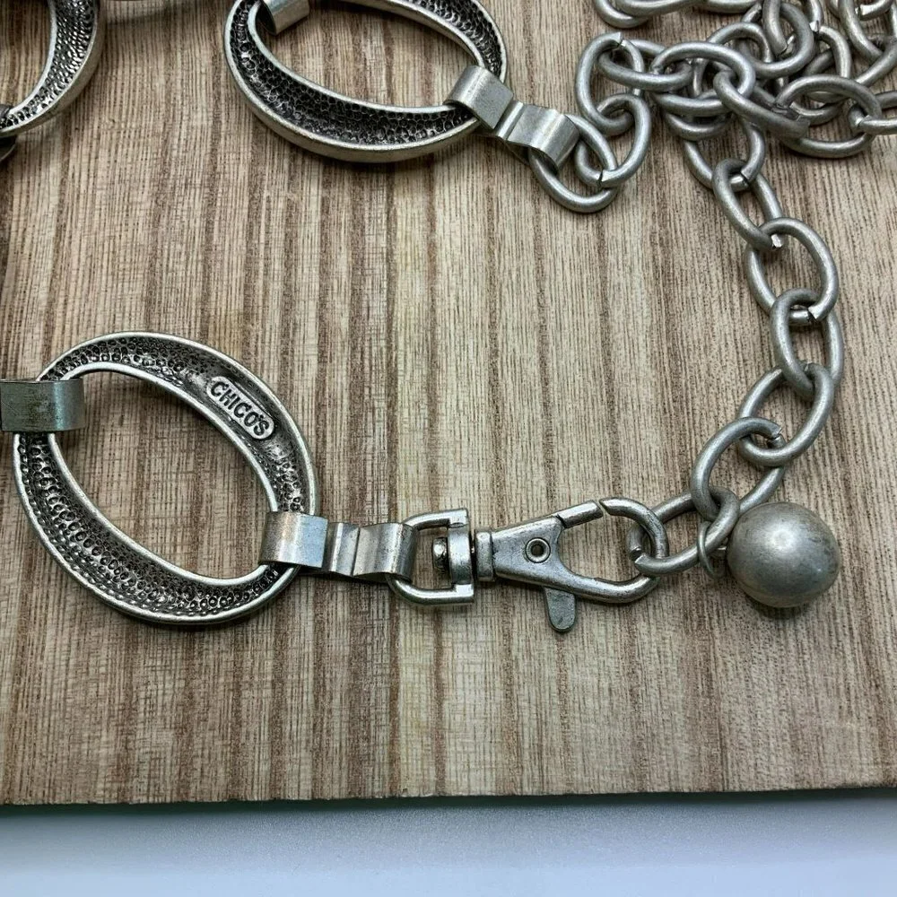 Chico's Silver Tone & Red Adjustable Metal Chain Belt - Picture 3 of 4